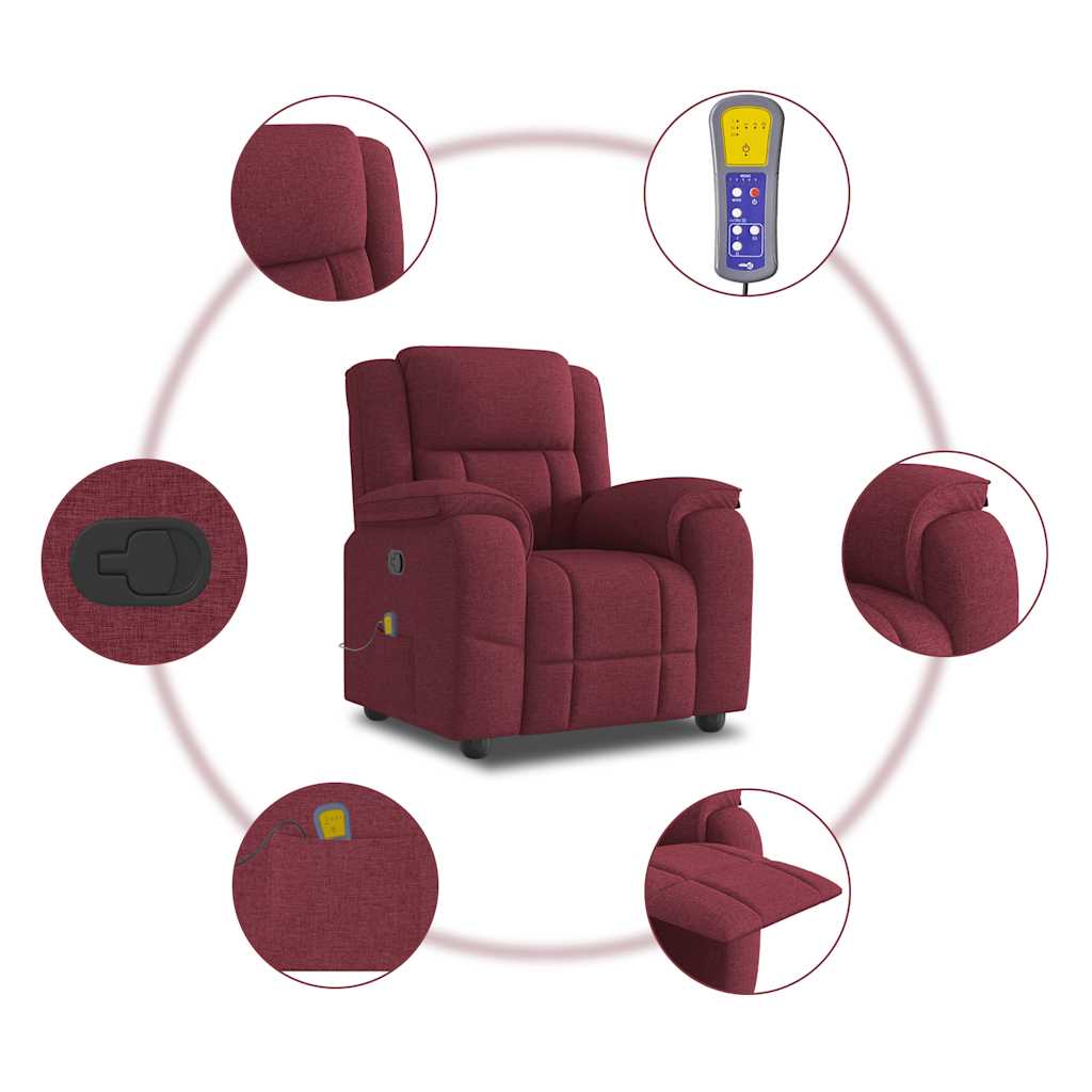 vidaXL Sillón de masaje reclinable de tela color vino tinto