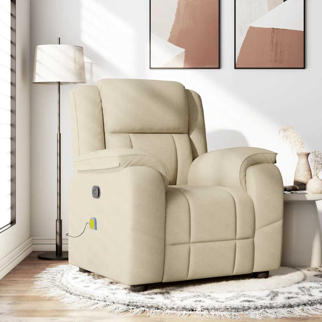 vidaXL Sillón de masaje reclinable de tela crema