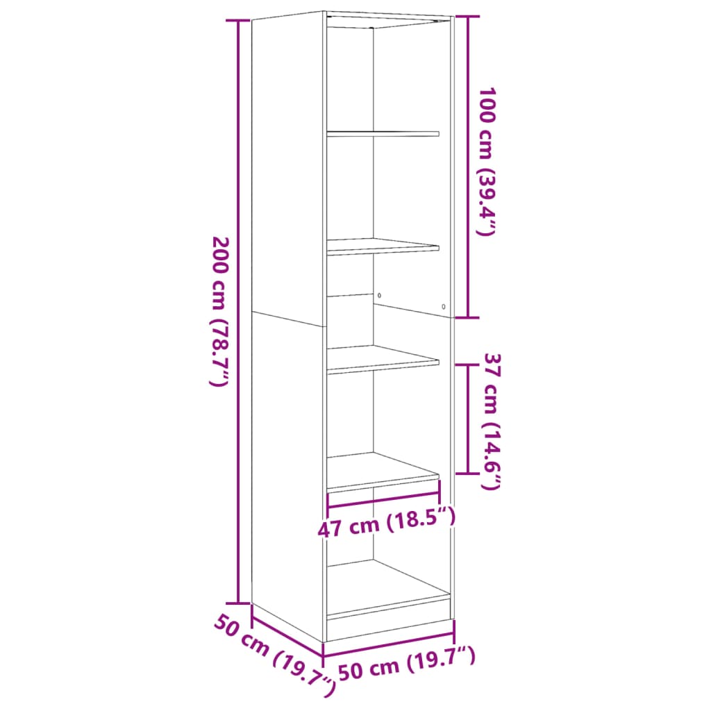 vidaXL Armario de madera contrachapada gris hormigón 50x50x200 cm