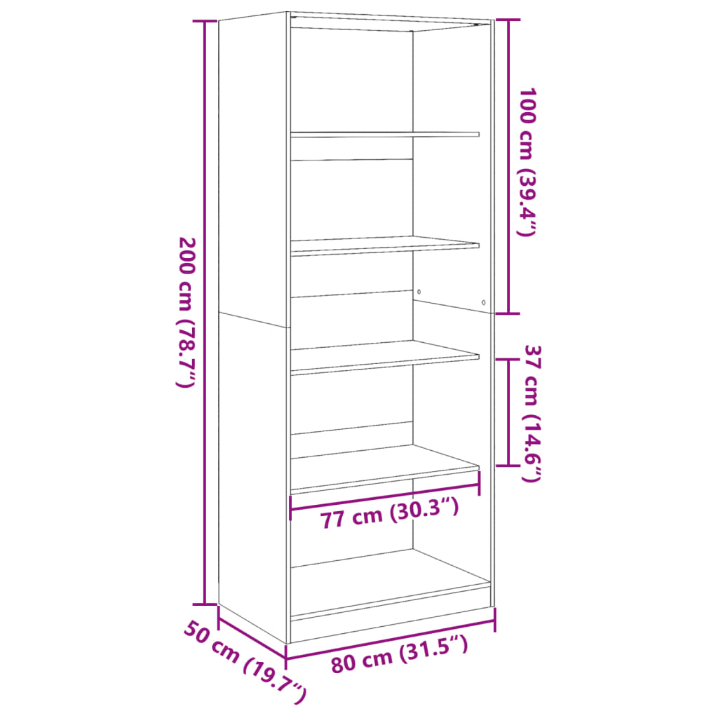 vidaXL Armario de madera de ingeniería roble artesanal 80x50x200 cm