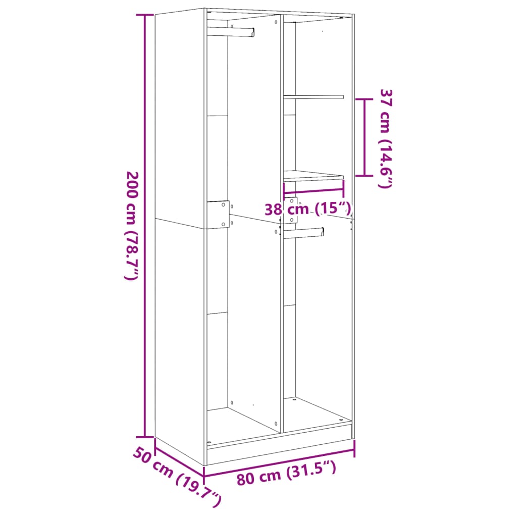 vidaXL Armario de madera de ingeniería gris Sonoma 80x50x200 cm