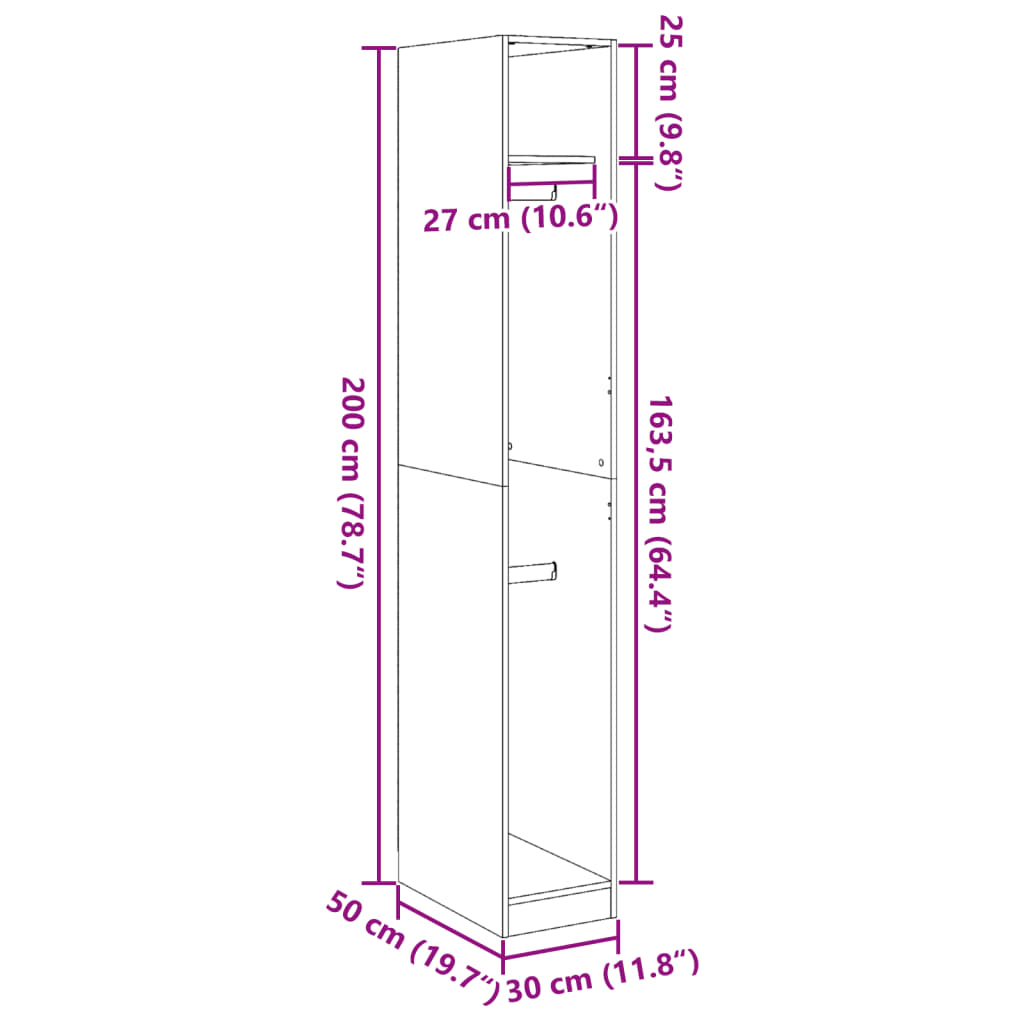 vidaXL Armario de madera de ingeniería gris hormigón 30x50x200 cm