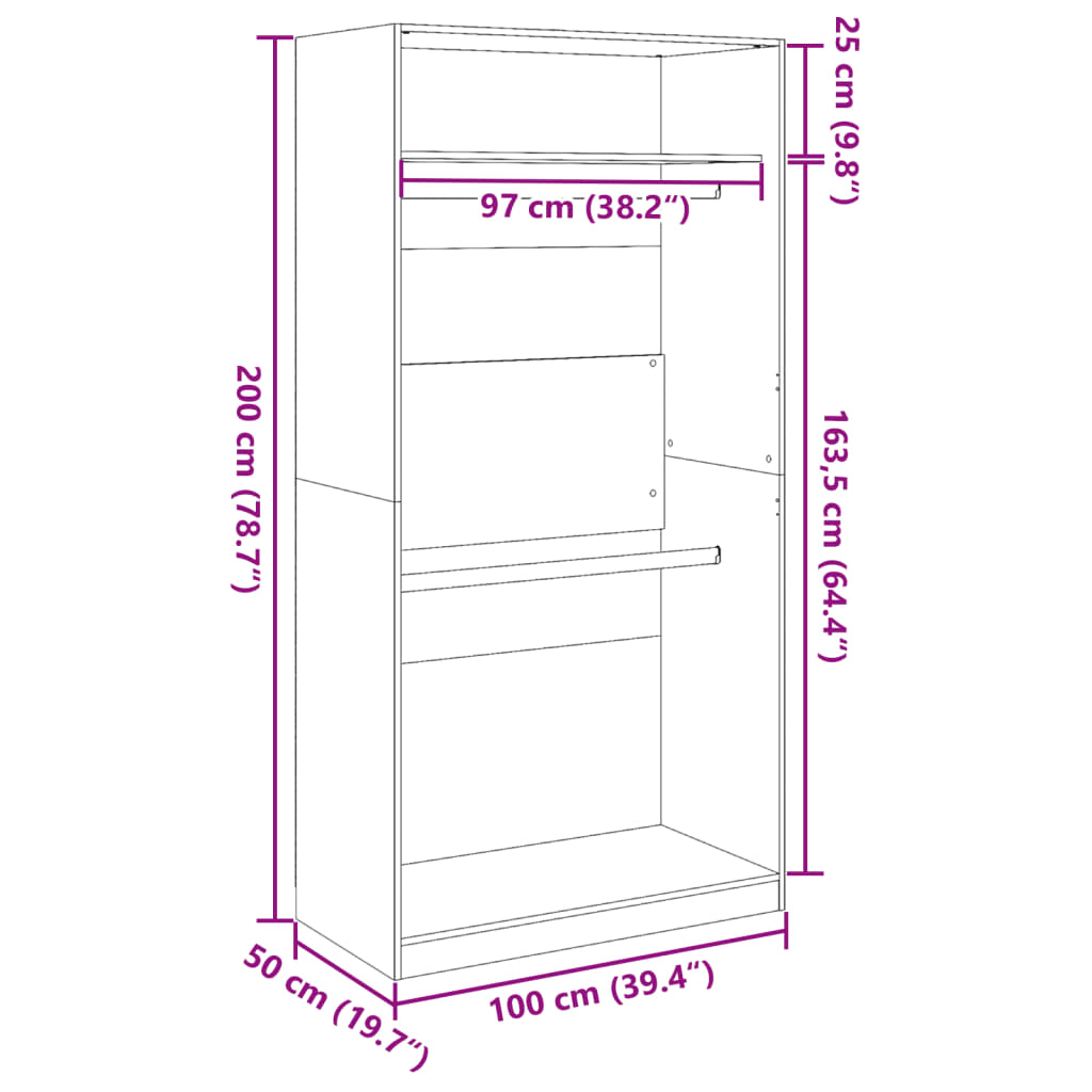 vidaXL Armario de madera contrachapada gris hormigón 100x50x200 cm