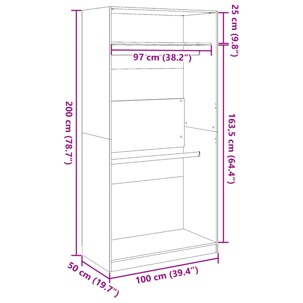 vidaXL Armario de madera contrachapada gris Sonoma 100x50x200 cm