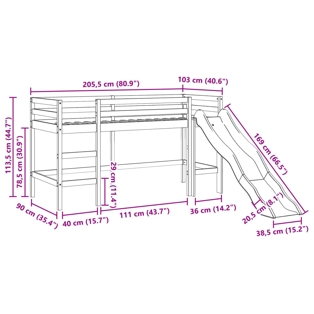 vidaXL Cama alta para niños sin colchón madera pino blanco 90x200 cm