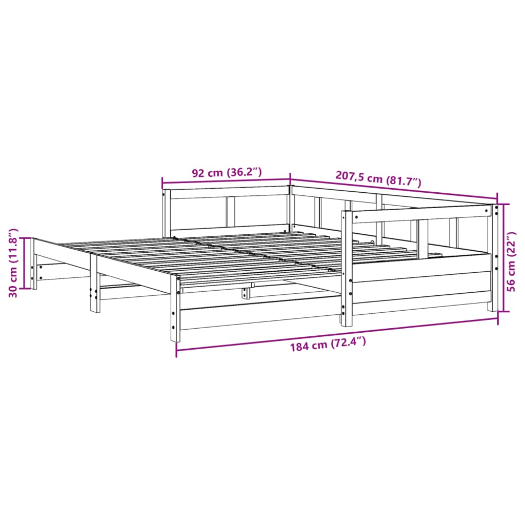 vidaXL Sofá cama sin colchón madera maciza de pino 90x200 cm