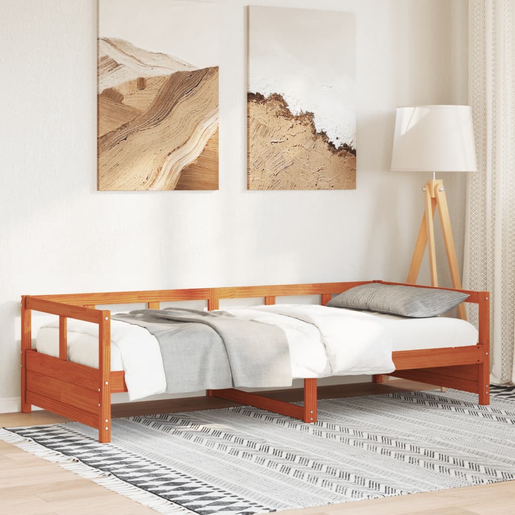 vidaXL Sofá cama sin colchón madera maciza pino marrón cera 80x200 cm