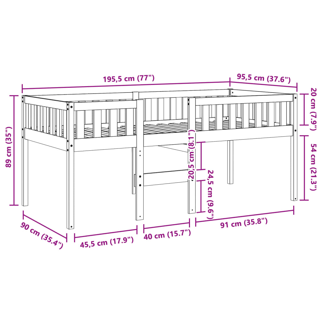 vidaXL Cama para niños sin colchón madera maciza de pino 90x190 cm