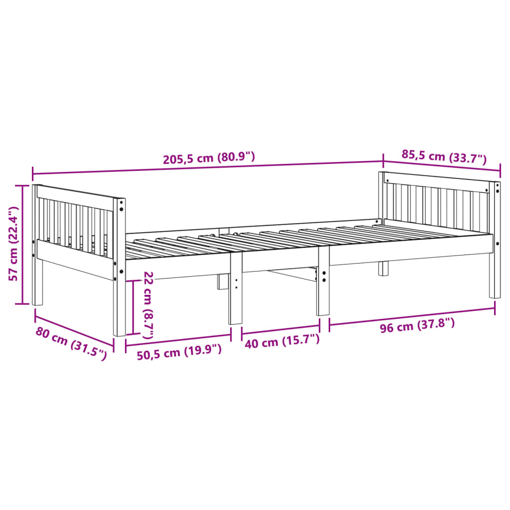 vidaXL Cama para niños sin colchón madera maciza de pino 80x200 cm