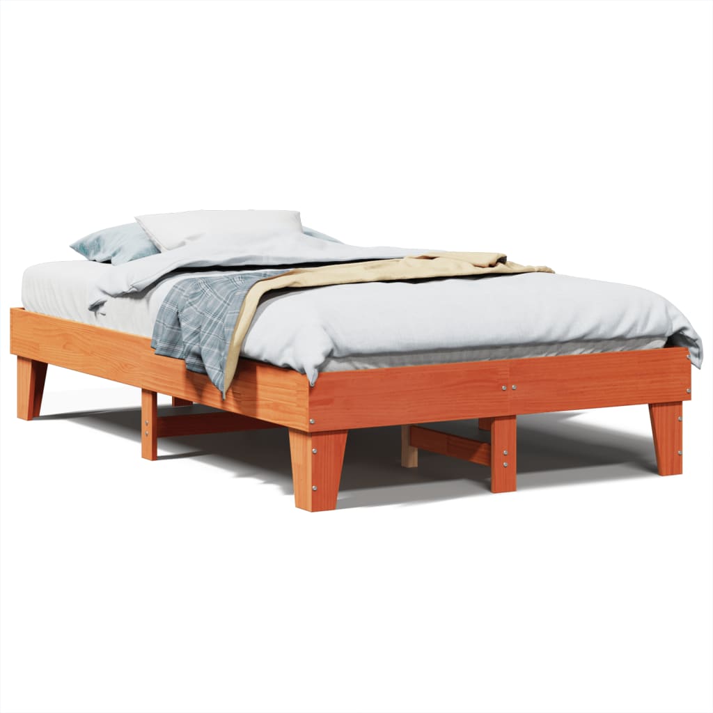 vidaXL Cama sin colchón madera maciza de pino marrón cera 120x200 cm