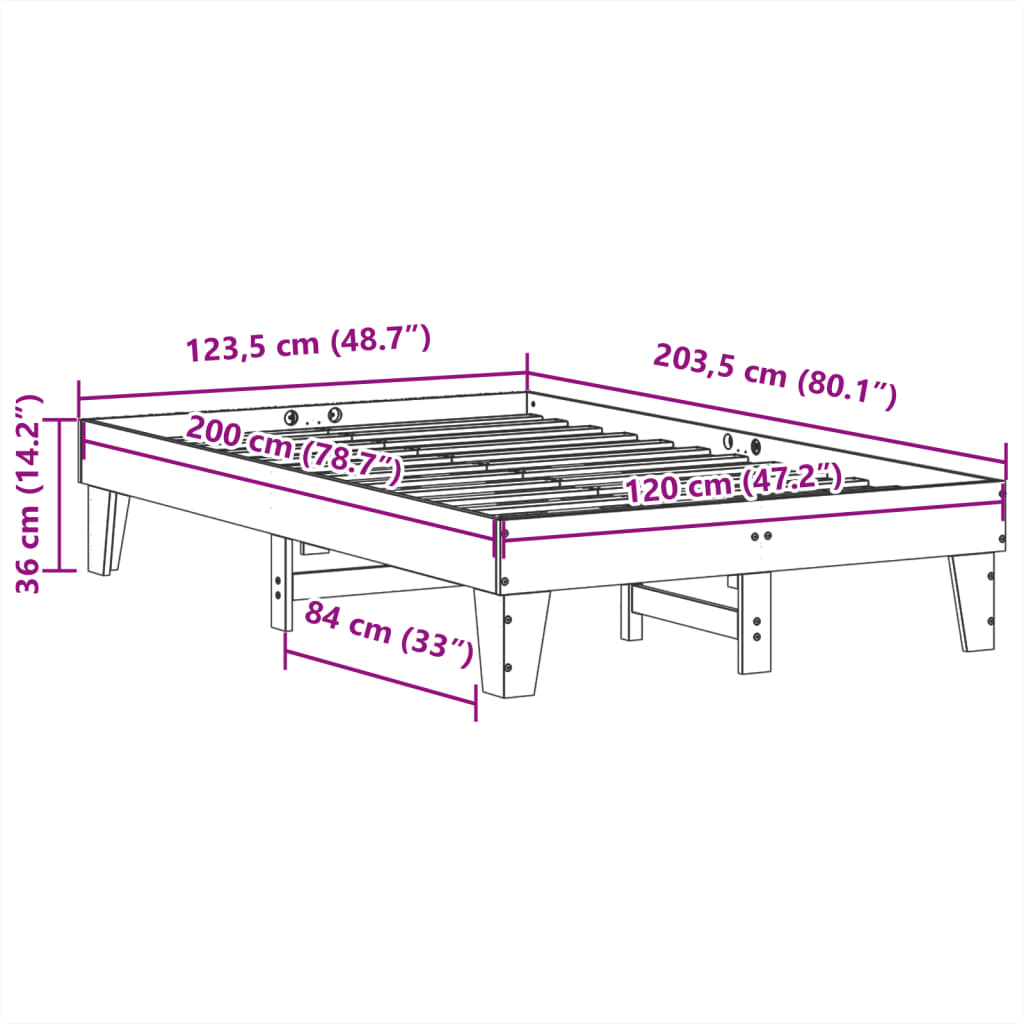 vidaXL Cama sin colchón madera maciza de pino marrón cera 120x200 cm