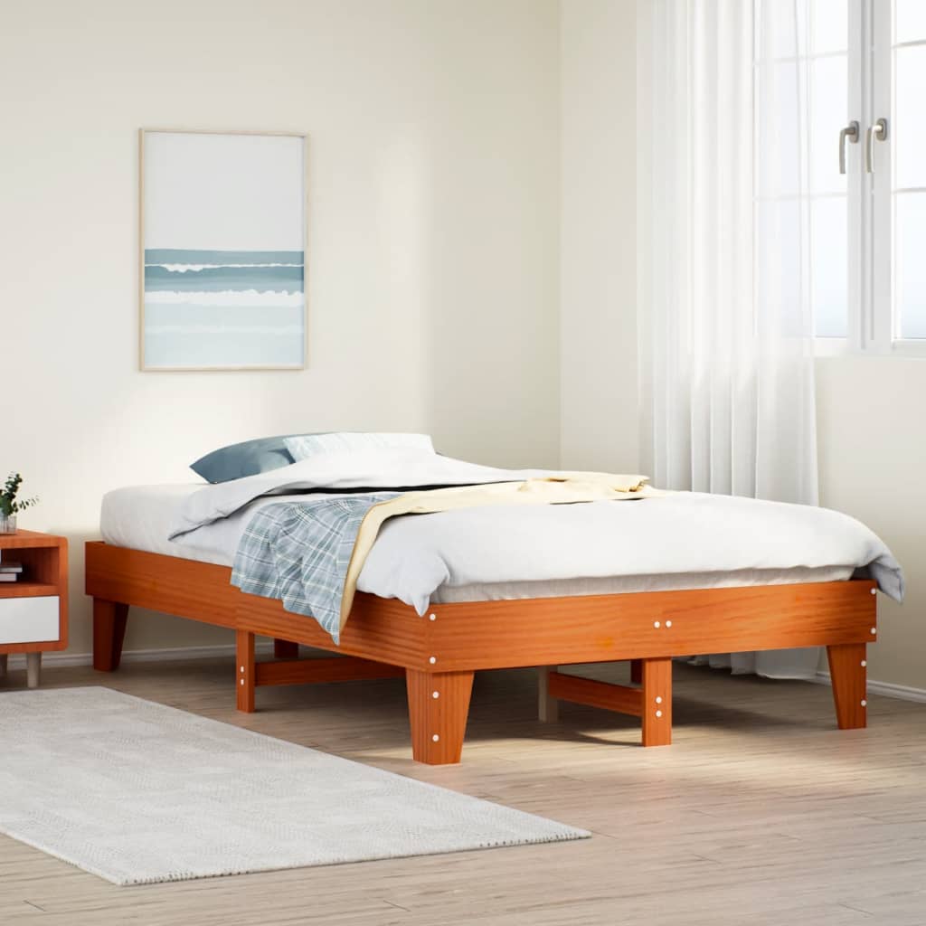 vidaXL Cama sin colchón madera maciza de pino marrón cera 120x200 cm