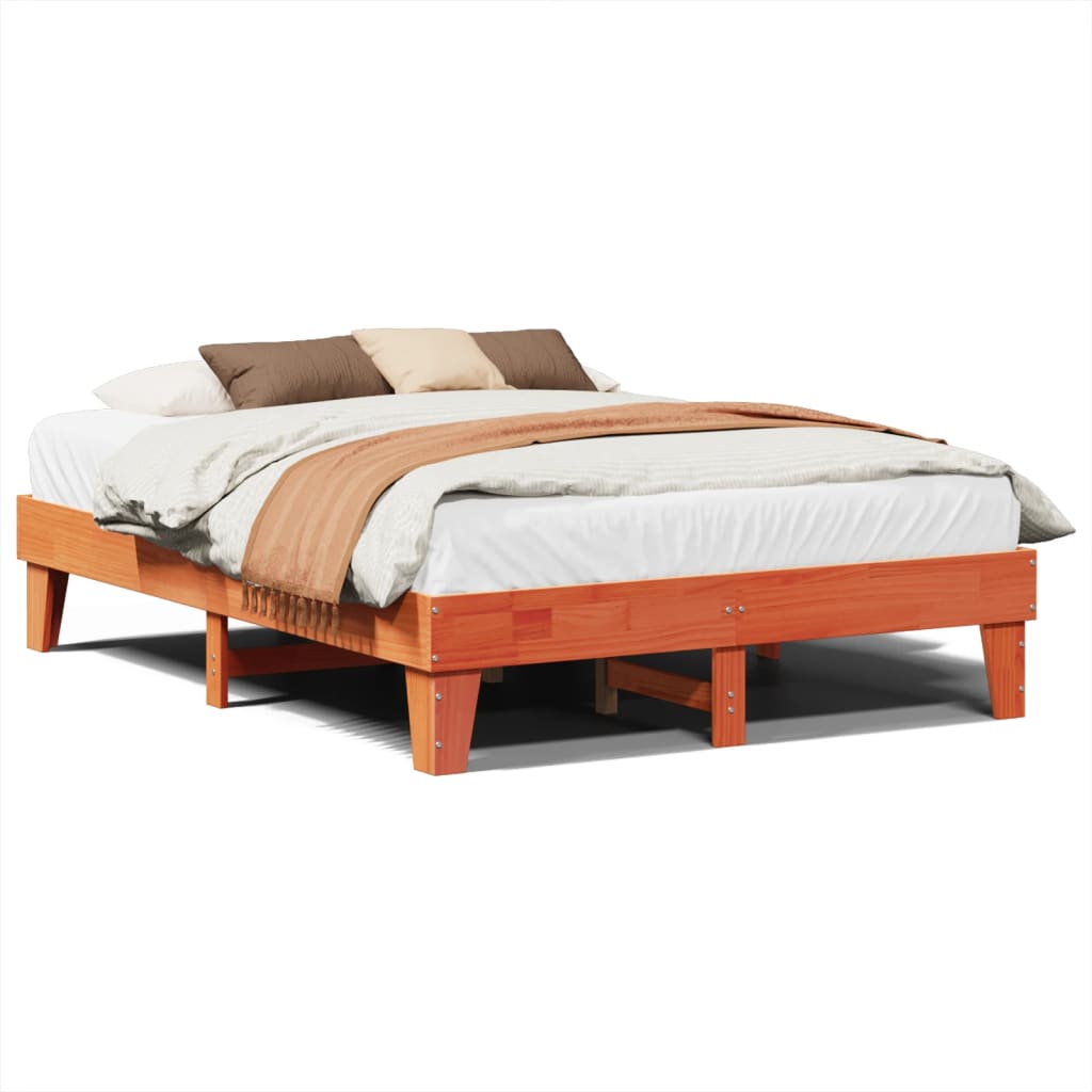 vidaXL Cama sin colchón madera maciza de pino marrón cera 140x190 cm