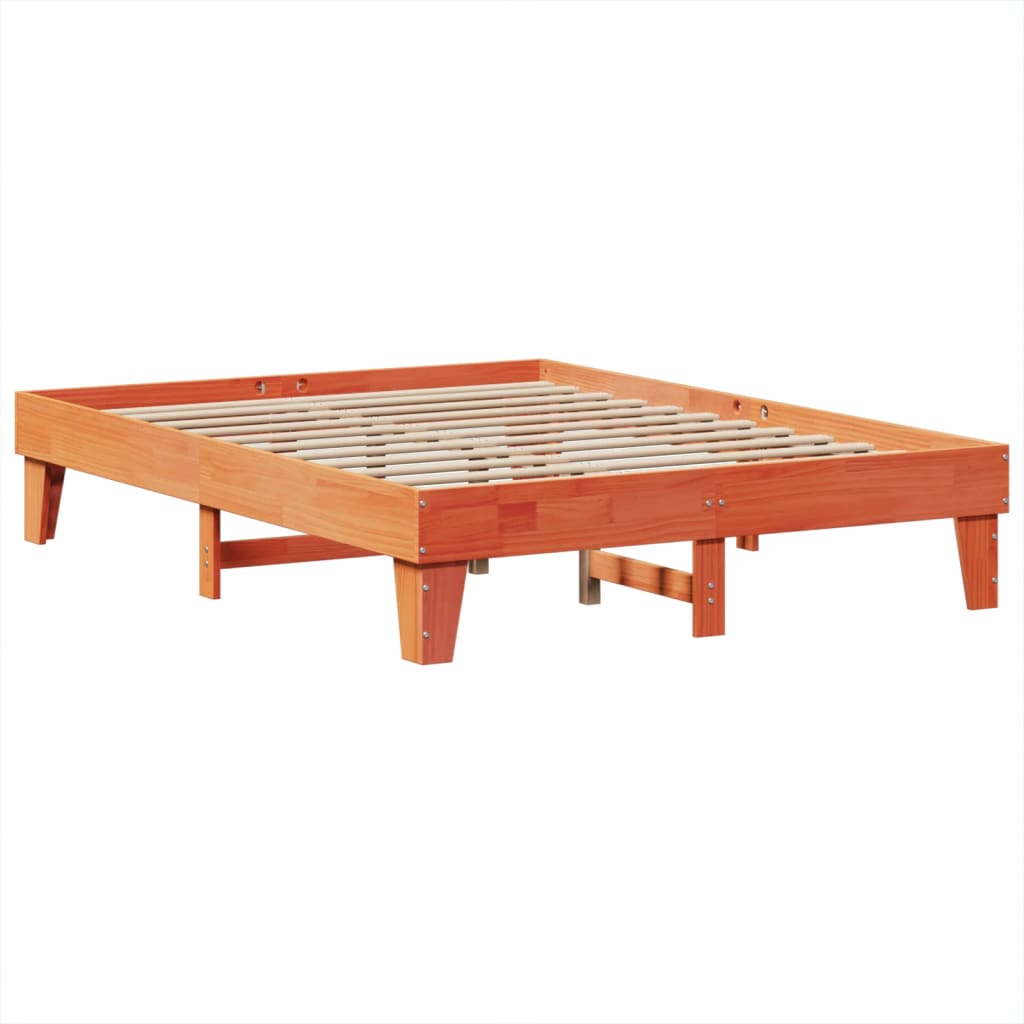 vidaXL Cama sin colchón madera maciza de pino marrón cera 140x190 cm