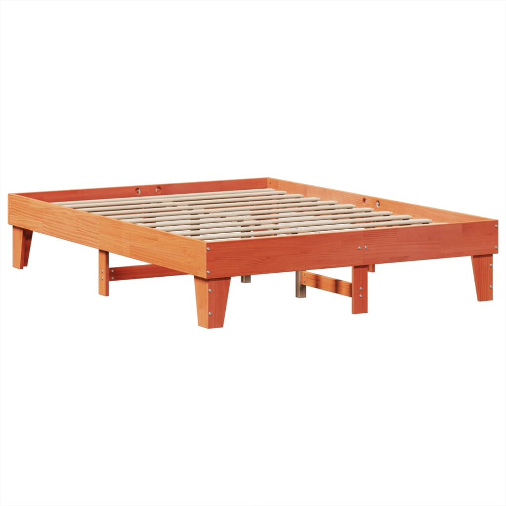 vidaXL Cama sin colchón madera maciza de pino marrón cera 140x190 cm