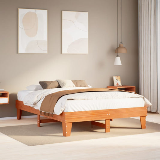 vidaXL Cama sin colchón madera maciza de pino marrón cera 140x190 cm