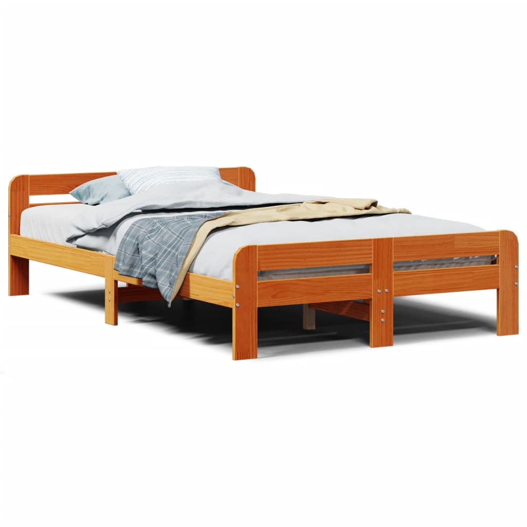 vidaXL Cama sin colchón madera maciza de pino marrón cera 120x200 cm