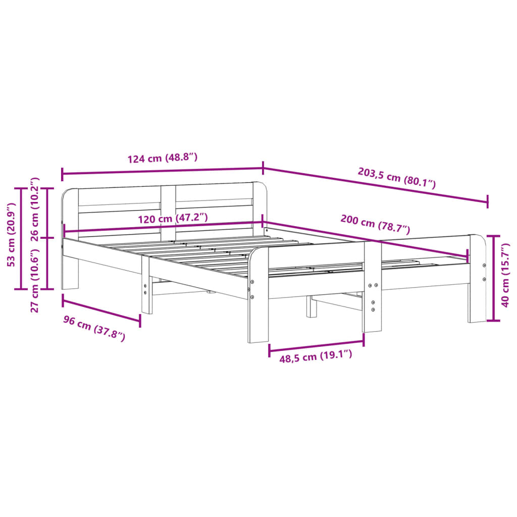 vidaXL Cama sin colchón madera maciza de pino marrón cera 120x200 cm