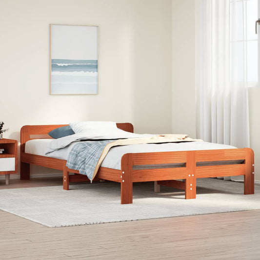 vidaXL Cama sin colchón madera maciza de pino marrón cera 120x200 cm