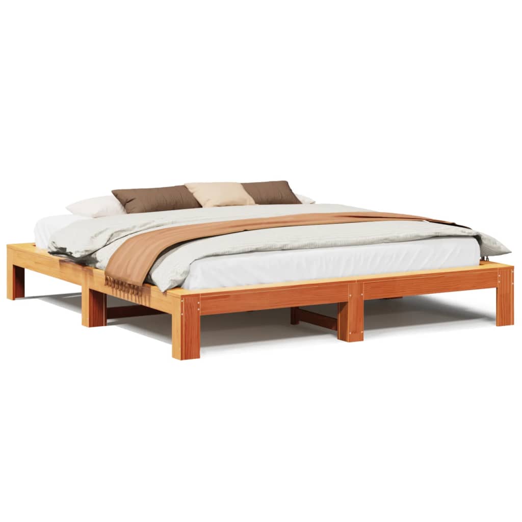 vidaXL Cama sin colchón madera maciza de pino marrón cera 180x200 cm