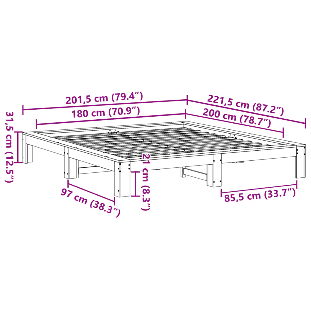 vidaXL Cama sin colchón madera maciza de pino marrón cera 180x200 cm