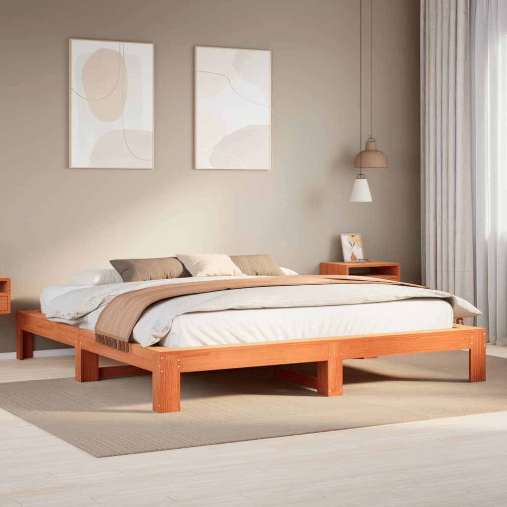 vidaXL Cama sin colchón madera maciza de pino marrón cera 180x200 cm