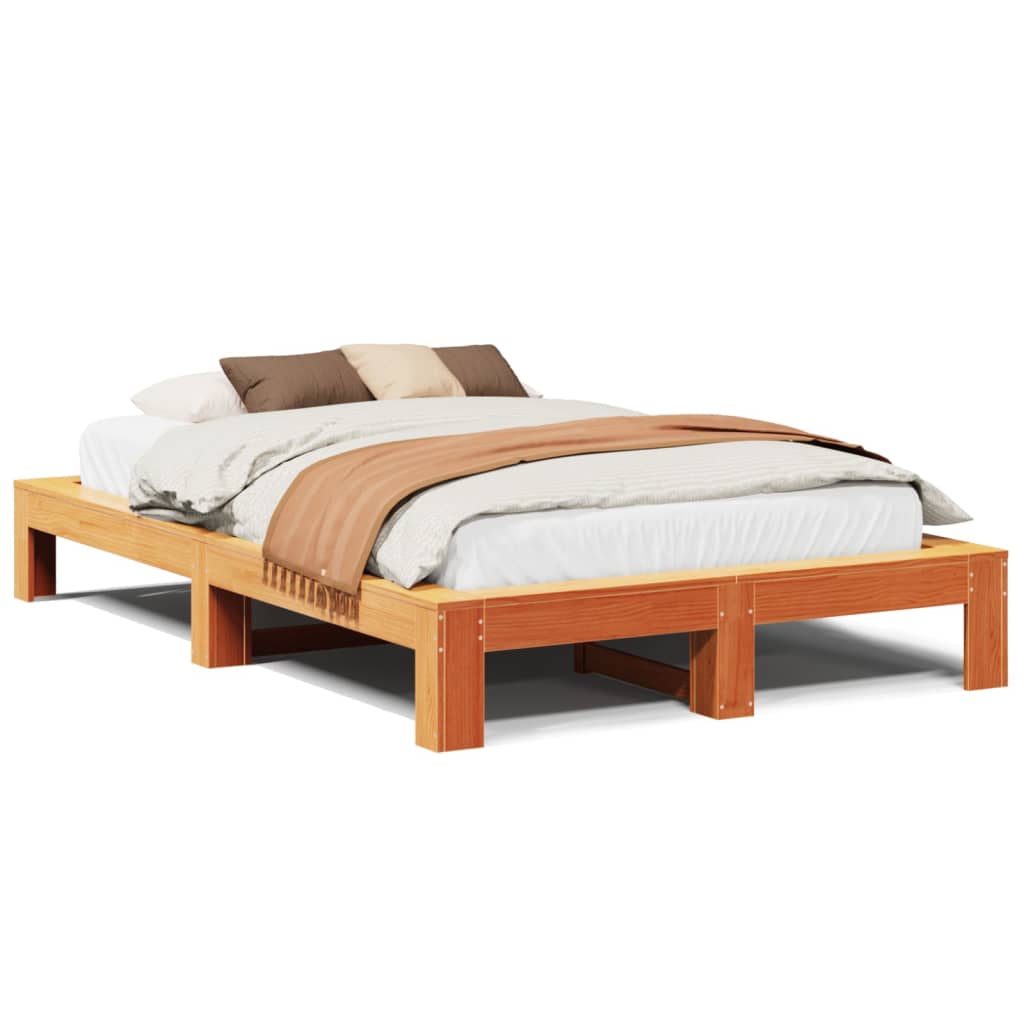 vidaXL Cama sin colchón madera maciza de pino marrón cera 120x200 cm