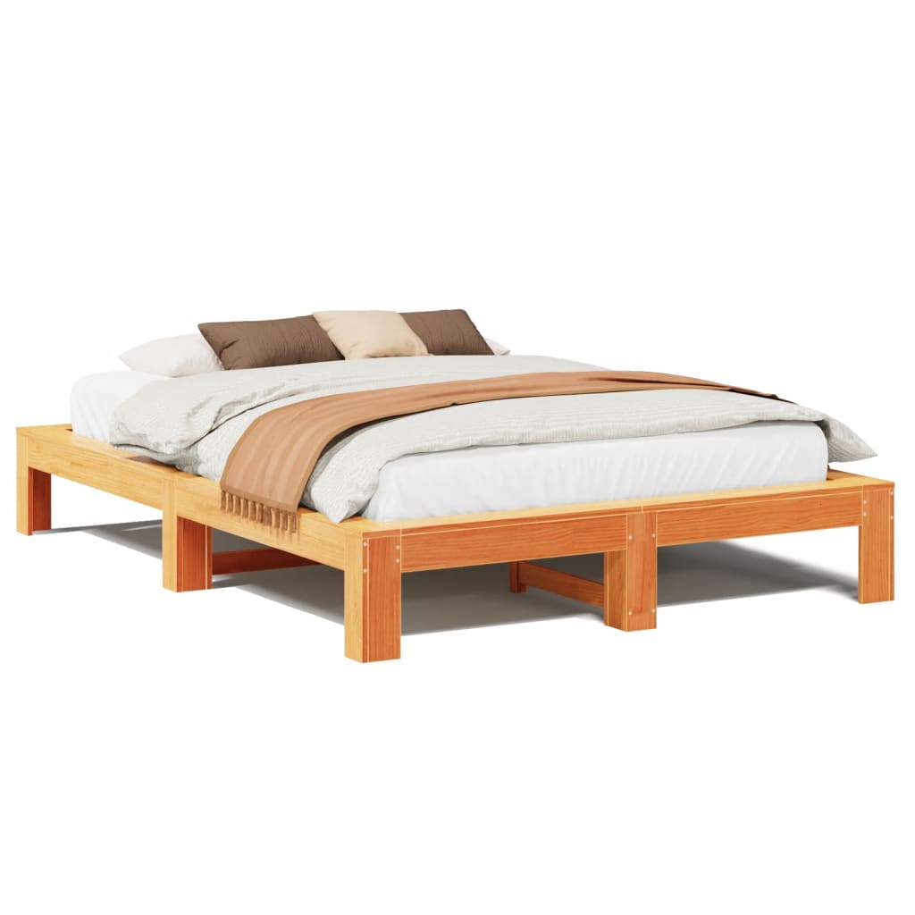 vidaXL Cama sin colchón madera maciza de pino marrón cera 140x190 cm