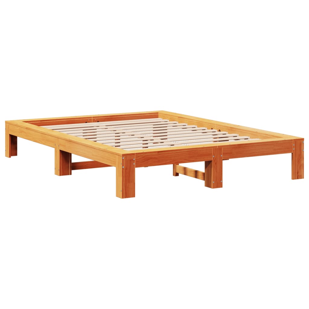 vidaXL Cama sin colchón madera maciza de pino marrón cera 140x190 cm