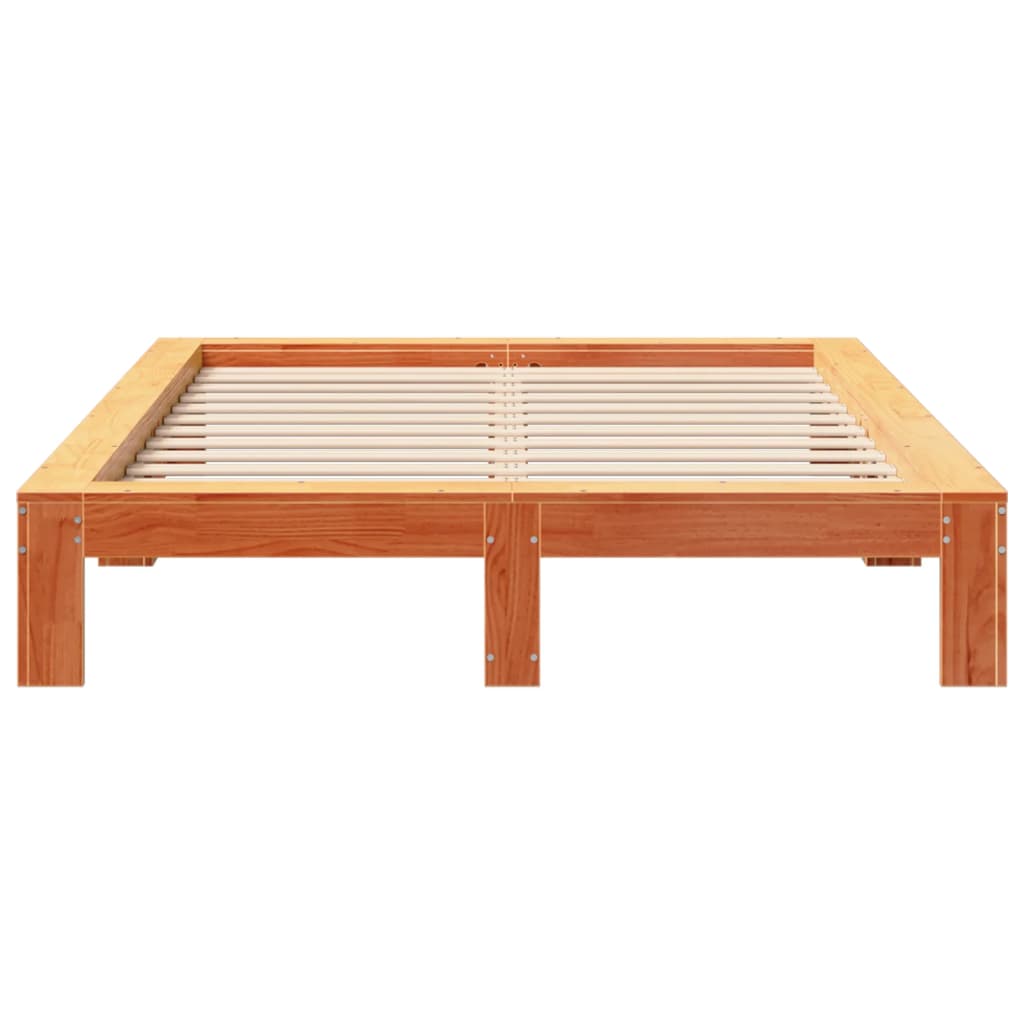 vidaXL Cama sin colchón madera maciza de pino marrón cera 140x190 cm