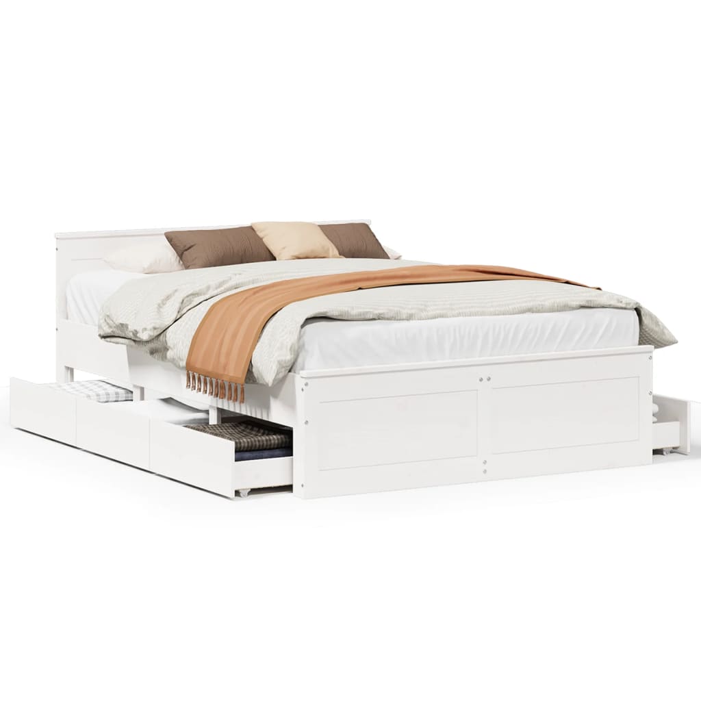 vidaXL Cama con cabecero sin colchón madera maciza blanca 160x200 cm