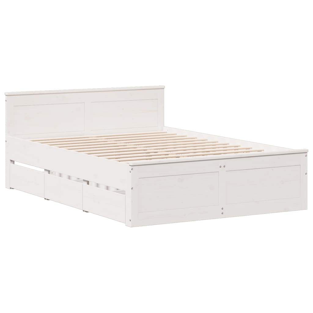 vidaXL Cama con cabecero sin colchón madera maciza blanca 160x200 cm