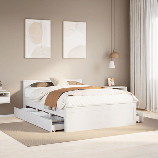 vidaXL Cama con cabecero sin colchón madera maciza blanca 160x200 cm