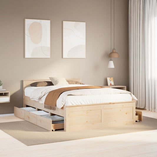 vidaXL Cama con cabecero sin colchón madera maciza de pino 140x200 cm