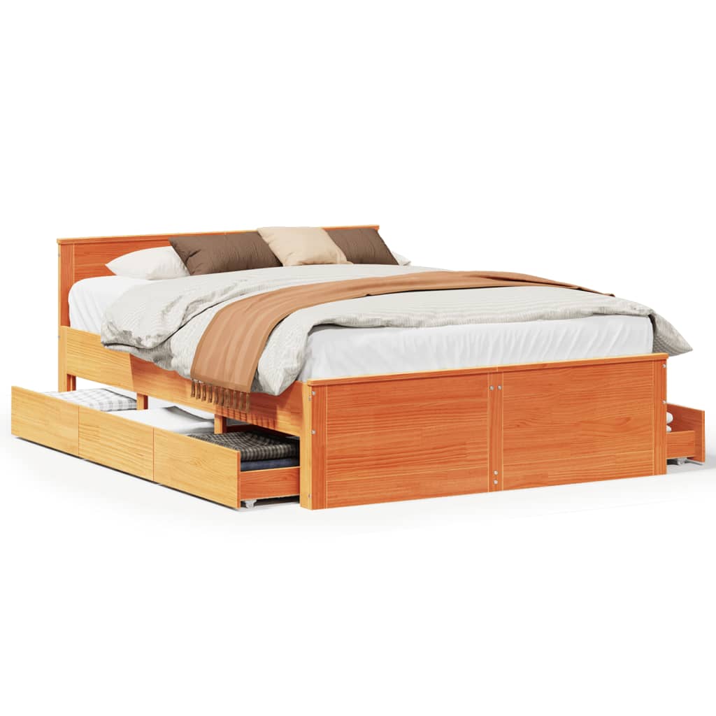 vidaXL Cama con cabecero sin colchón madera maciza marrón 140x200 cm