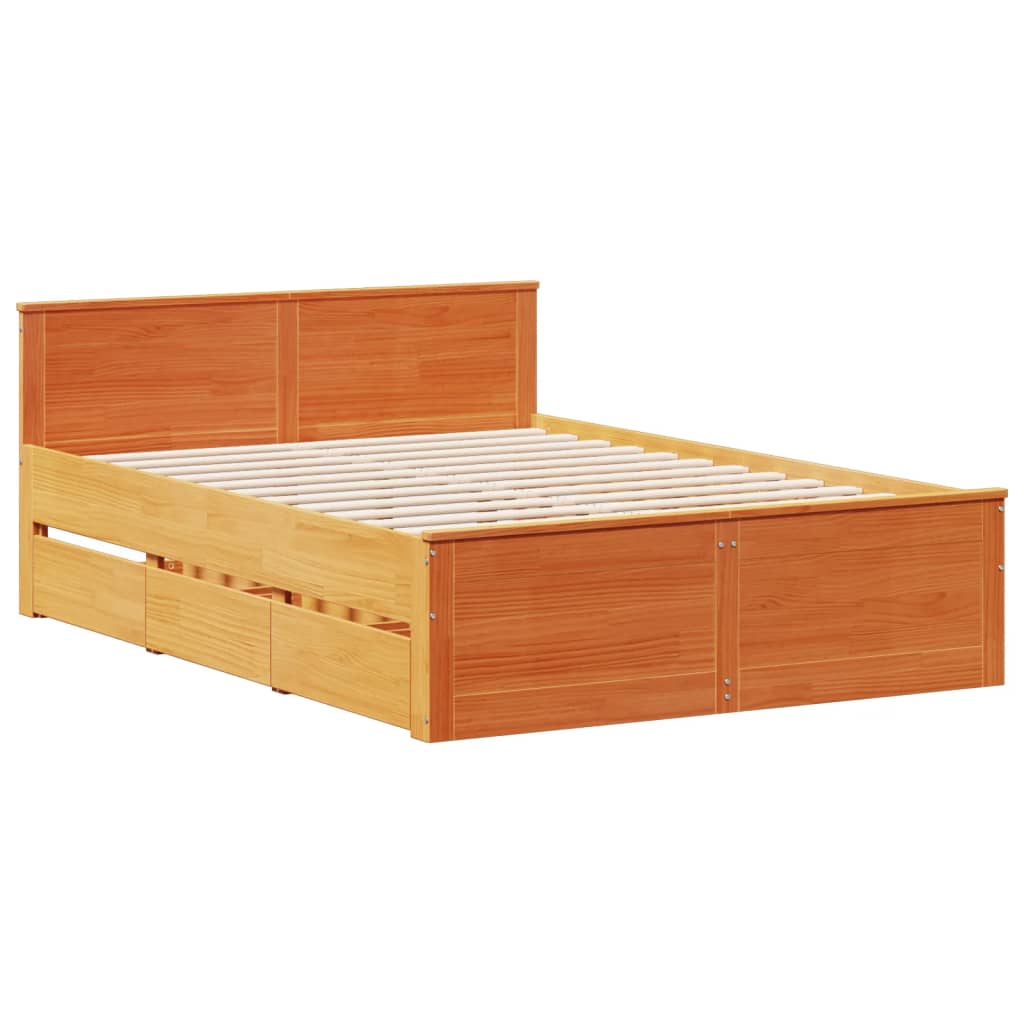 vidaXL Cama con cabecero sin colchón madera maciza marrón 140x200 cm