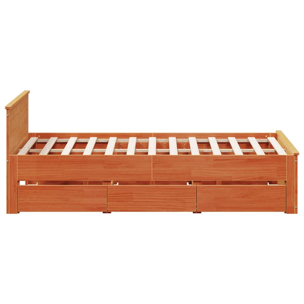 vidaXL Cama con cabecero sin colchón madera maciza marrón 140x200 cm