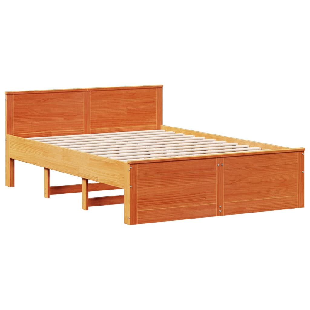 vidaXL Cama con cabecero sin colchón madera maciza marrón 140x200 cm