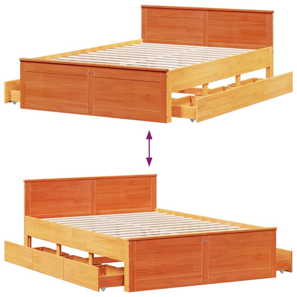 vidaXL Cama con cabecero sin colchón madera maciza marrón 140x200 cm