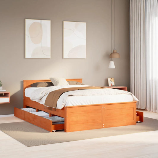 vidaXL Cama con cabecero sin colchón madera maciza marrón 140x200 cm