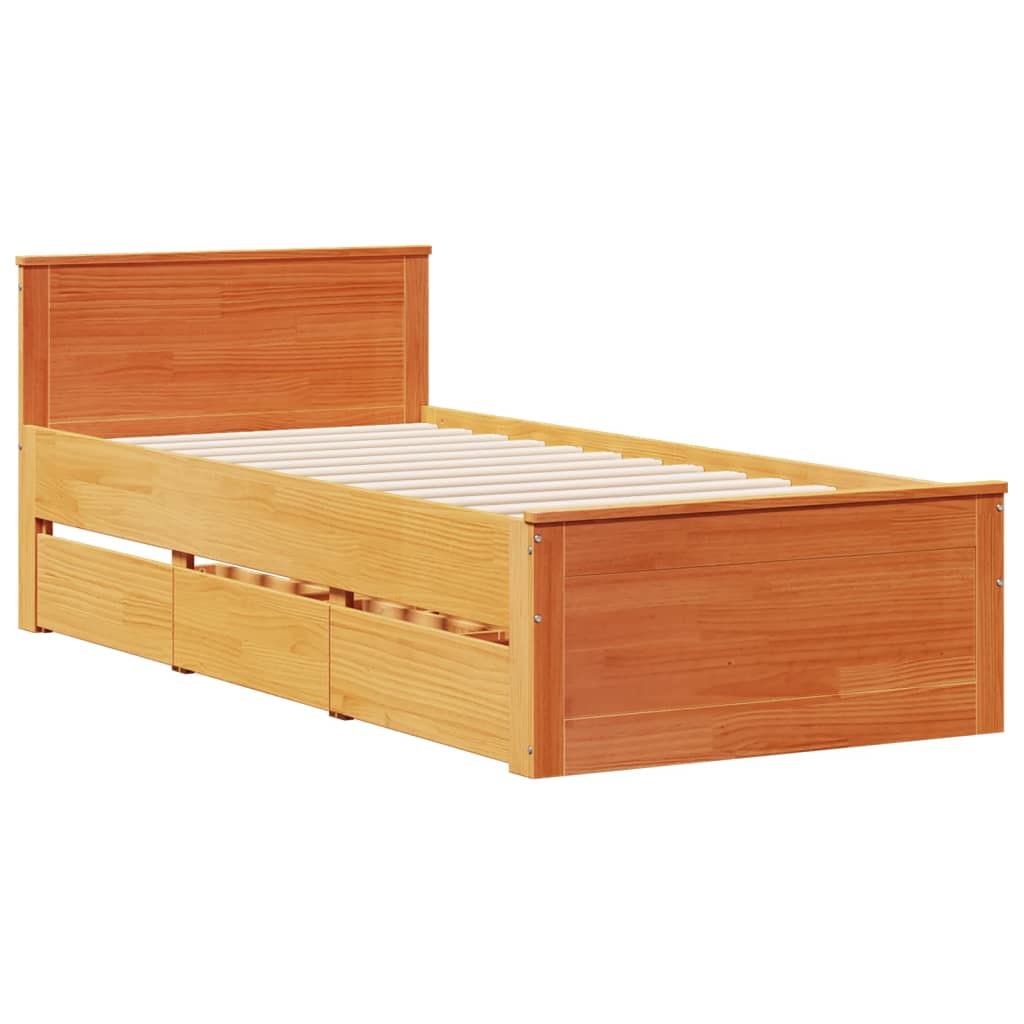 vidaXL Cama con cabecero sin colchón madera maciza marrón 100x200 cm