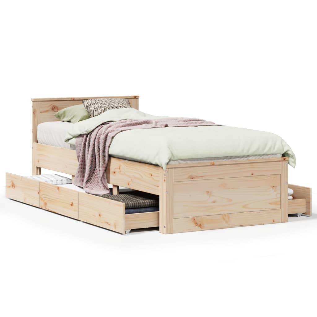 vidaXL Cama con cabecero sin colchón madera maciza de pino 90x200 cm