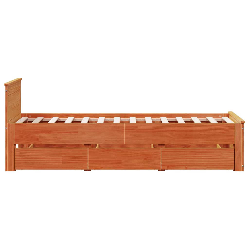 vidaXL Cama con cabecero sin colchón madera de pino marrón 90x200 cm