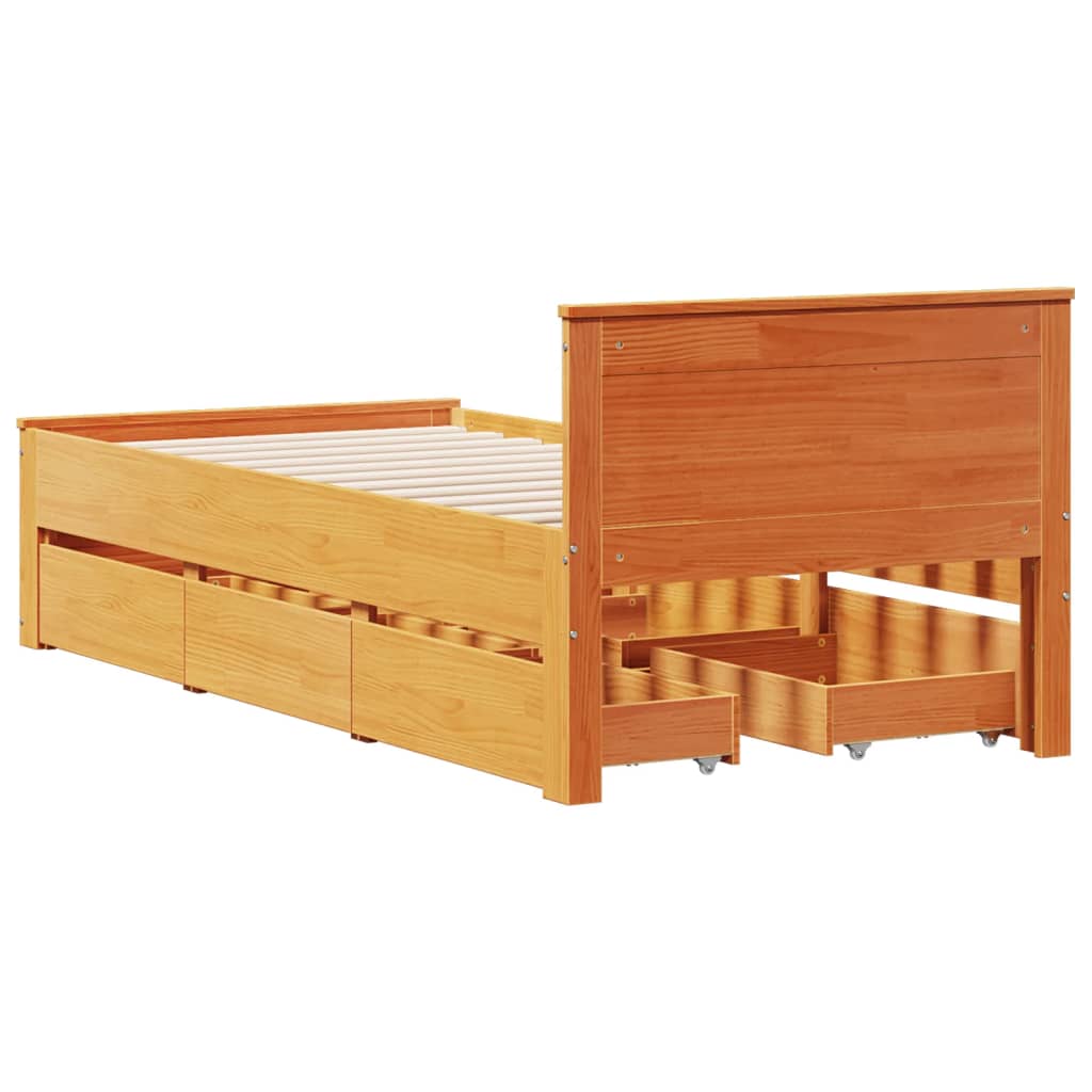 vidaXL Cama con cabecero sin colchón madera de pino marrón 90x200 cm