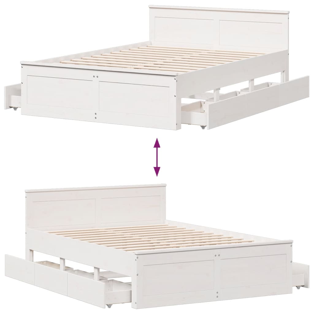 vidaXL Cama con cabecero sin colchón madera maciza blanca 140x190 cm