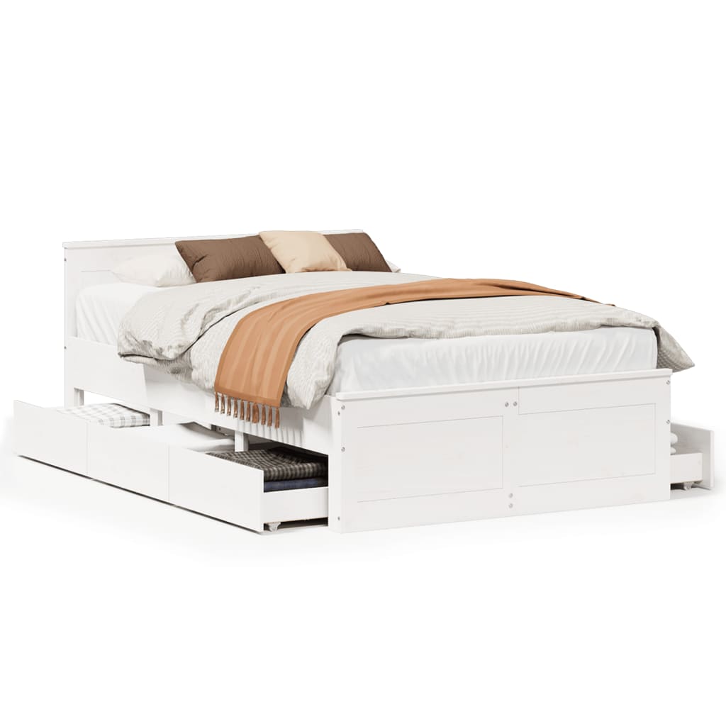 vidaXL Cama con cabecero sin colchón madera maciza blanca 135x190 cm