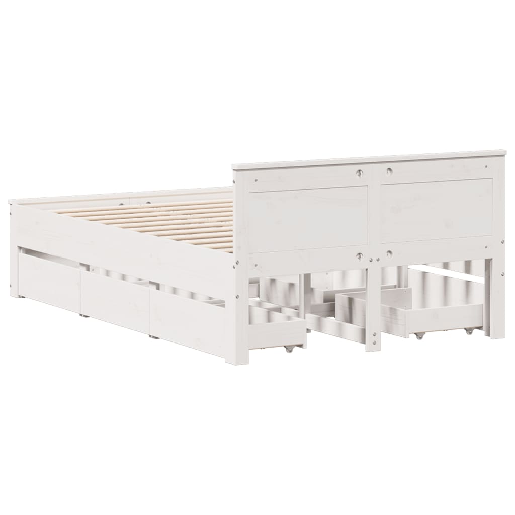 vidaXL Cama con cabecero sin colchón madera maciza blanca 135x190 cm