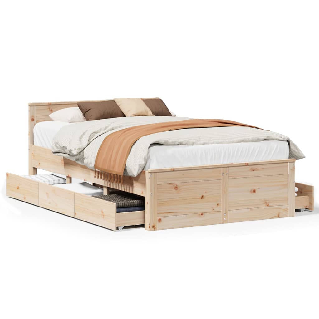 vidaXL Cama con cabecero sin colchón madera maciza de pino 120x190 cm