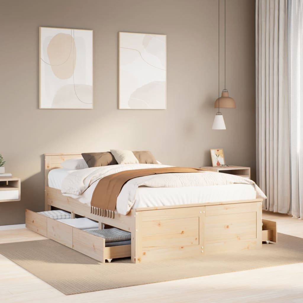 vidaXL Cama con cabecero sin colchón madera maciza de pino 120x190 cm