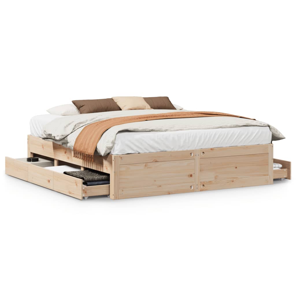 vidaXL Cama con cajones sin colchón madera maciza de pino 200x200 cm